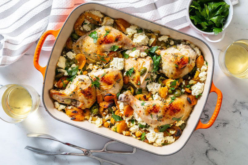 Apricot and Olive Roasted Chicken with Chickpeas and Feta Le Creuset®