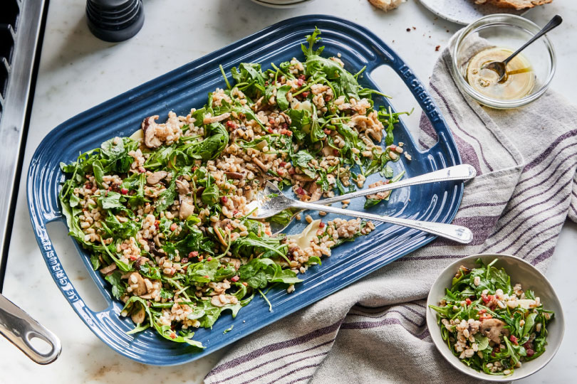 Wild Mushroom and Arugula Farro Salad with Sherry Tarragon Vinaigrette