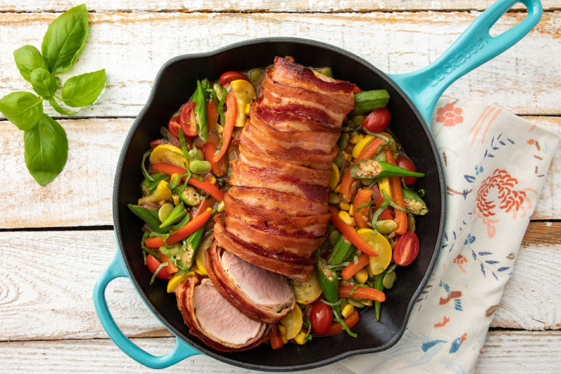 Bacon Pork Tenderloin with Succotash