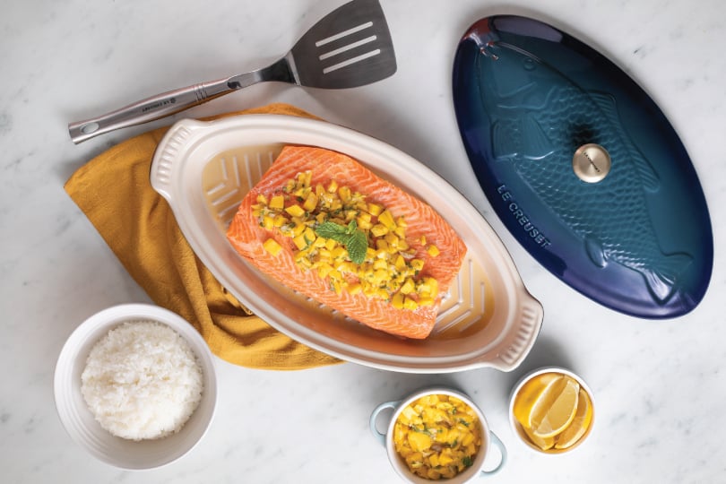 Honey Lemon Salmon with Mango Mint Salsa
