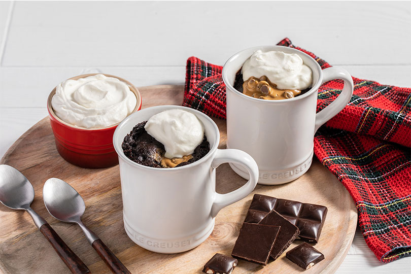 Peanut Butter and Chocolate Lava Mug Cakes