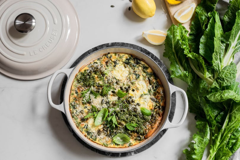 Spinach and Goat Cheese Frittata with Pumpkin Seed Pesto